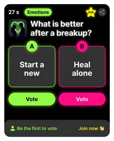 Poll asking what is better after a breakup: starting a new relationship or healing alone.